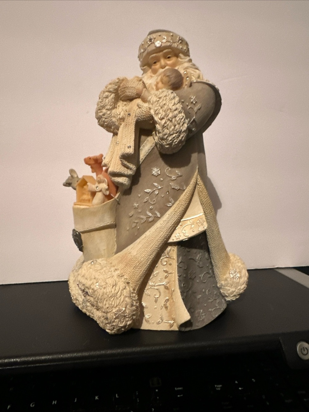 Foundations Santa Clause in Cream and Gray - Decorative Holiday Sculpture